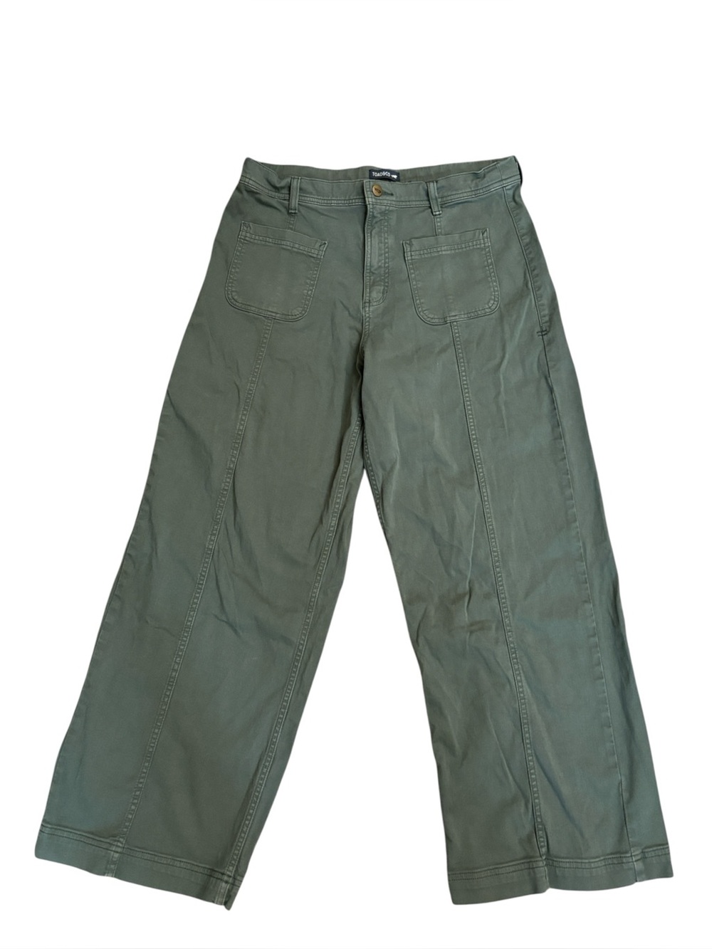 Toad&Co Linden Organic Cotton Canvas Pants Wide Leg Pocket Beetle Green Size 12